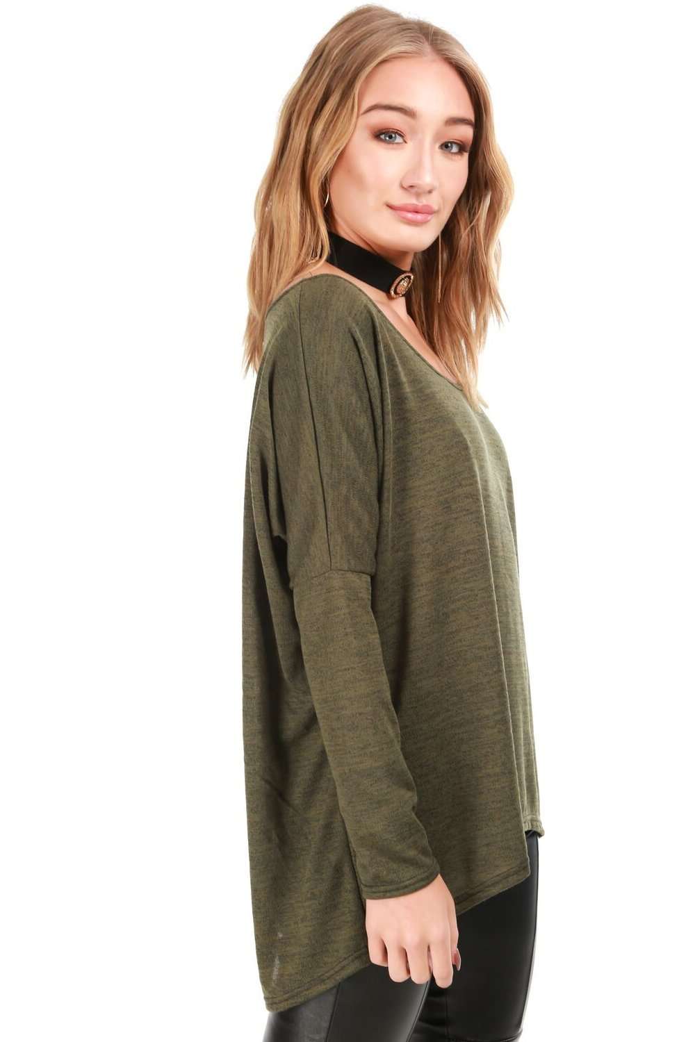 Mae Off Shoulder Fine Knit Dipped Hem Top - bejealous-com