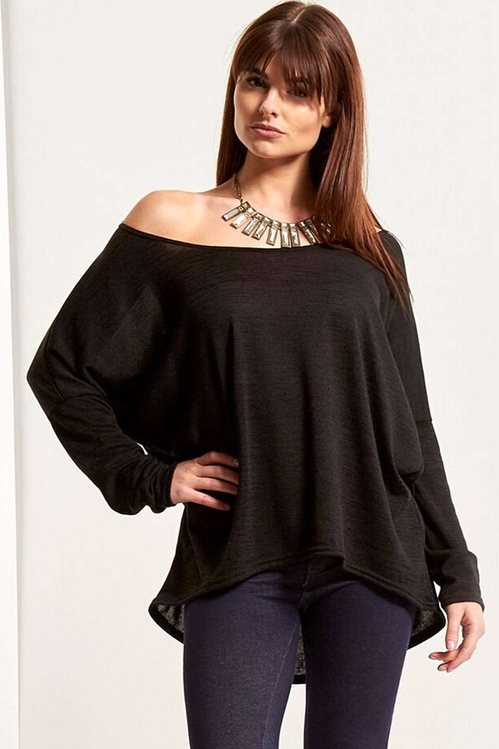 Mae Off Shoulder Fine Knit Dipped Hem Top - bejealous-com
