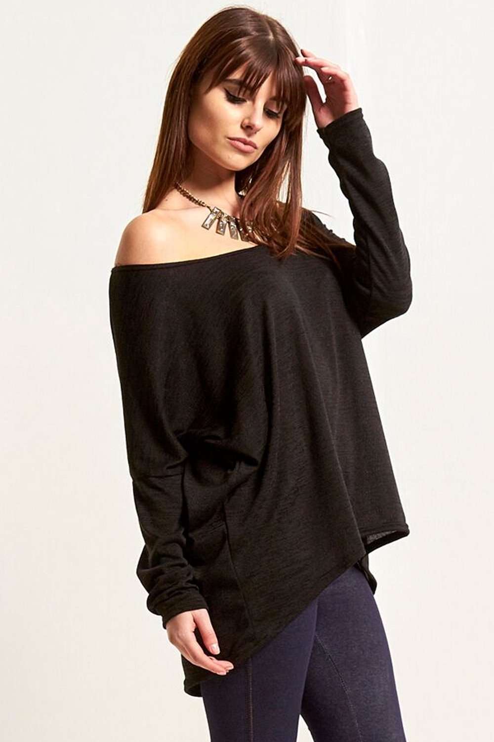 Mae Off Shoulder Fine Knit Dipped Hem Top - bejealous-com
