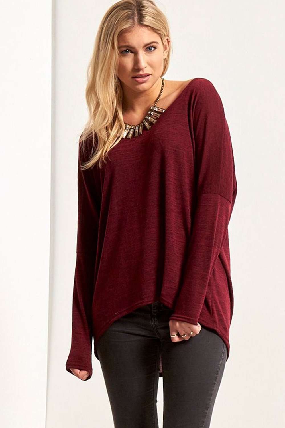 Mae Off Shoulder Fine Knit Dipped Hem Top - bejealous-com