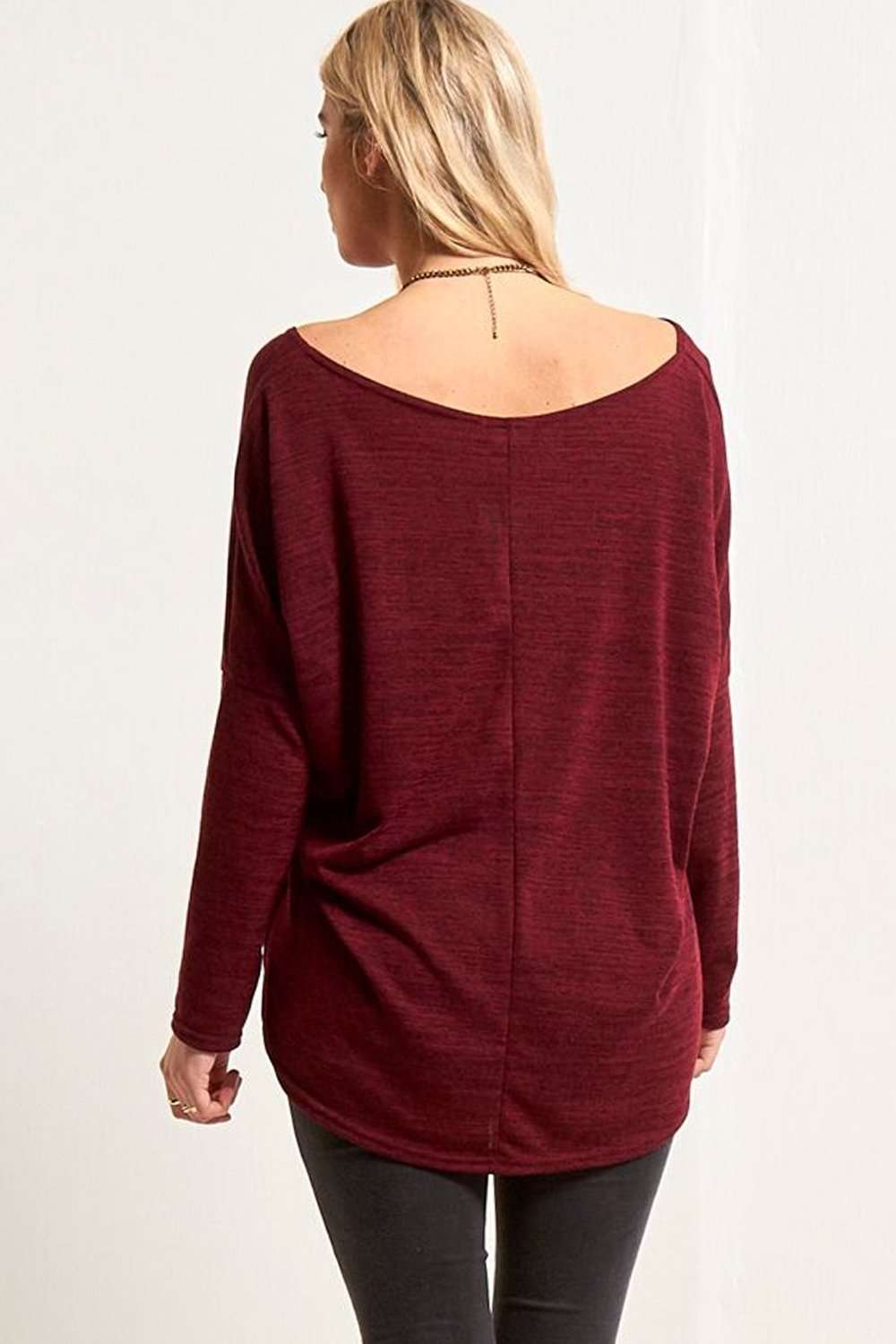 Mae Off Shoulder Fine Knit Dipped Hem Top - bejealous-com