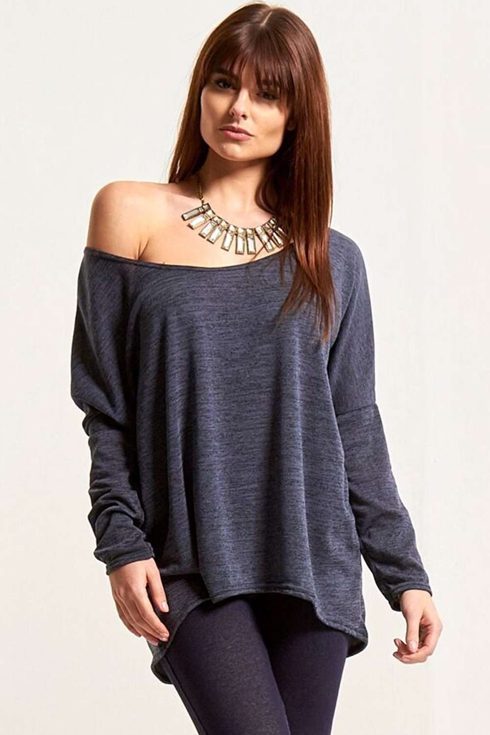 Mae Off Shoulder Fine Knit Dipped Hem Top - bejealous-com