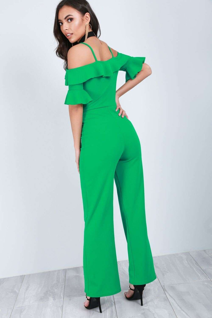 Maisie Cold Shoulder Frill Sleeve Jumpsuit - bejealous-com