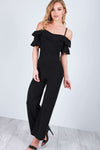 Maisie Cold Shoulder Frill Sleeve Jumpsuit - bejealous-com