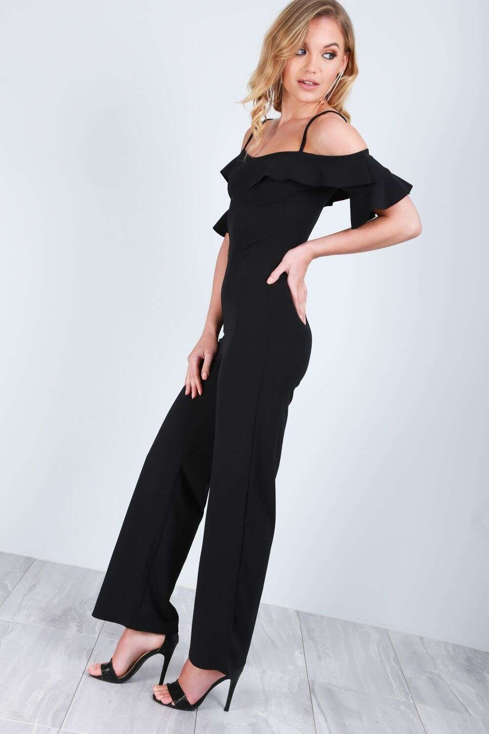 Maisie Cold Shoulder Frill Sleeve Jumpsuit - bejealous-com