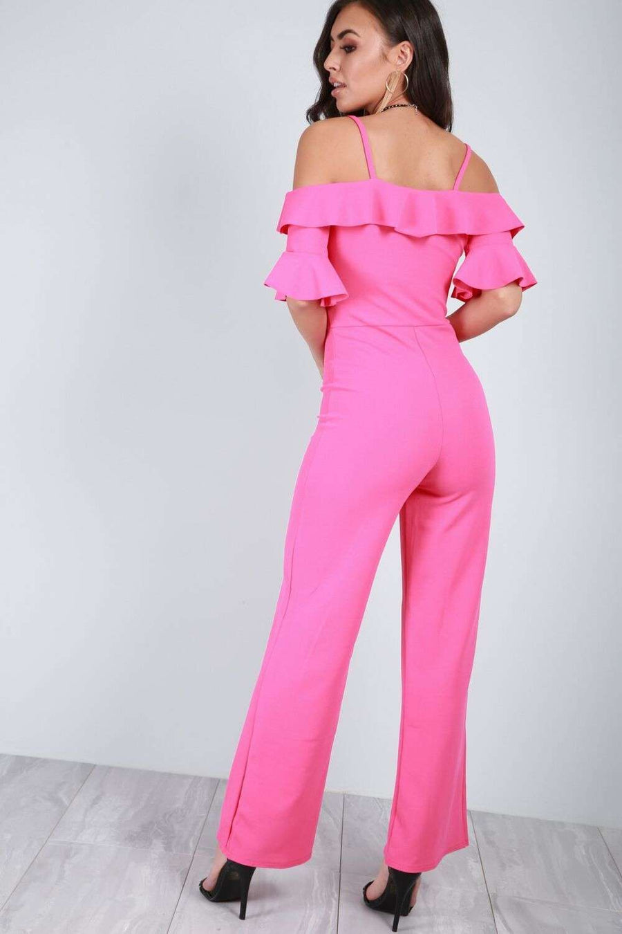 Maisie Cold Shoulder Frill Sleeve Jumpsuit - bejealous-com