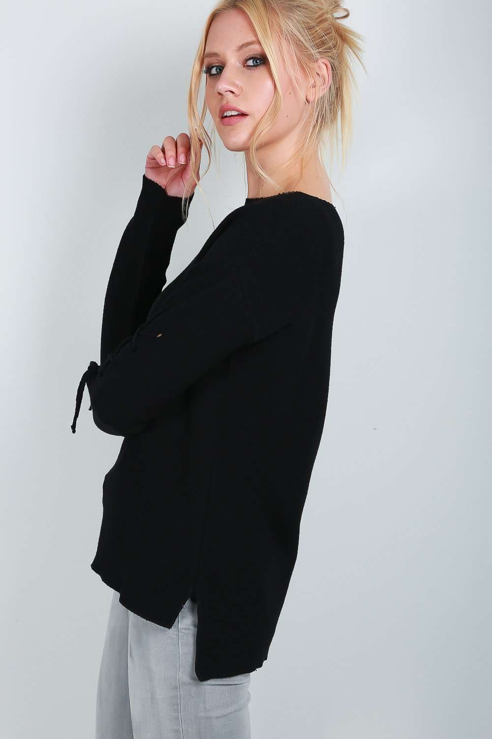 Maisie Lace Up Knitted Jumper - bejealous-com
