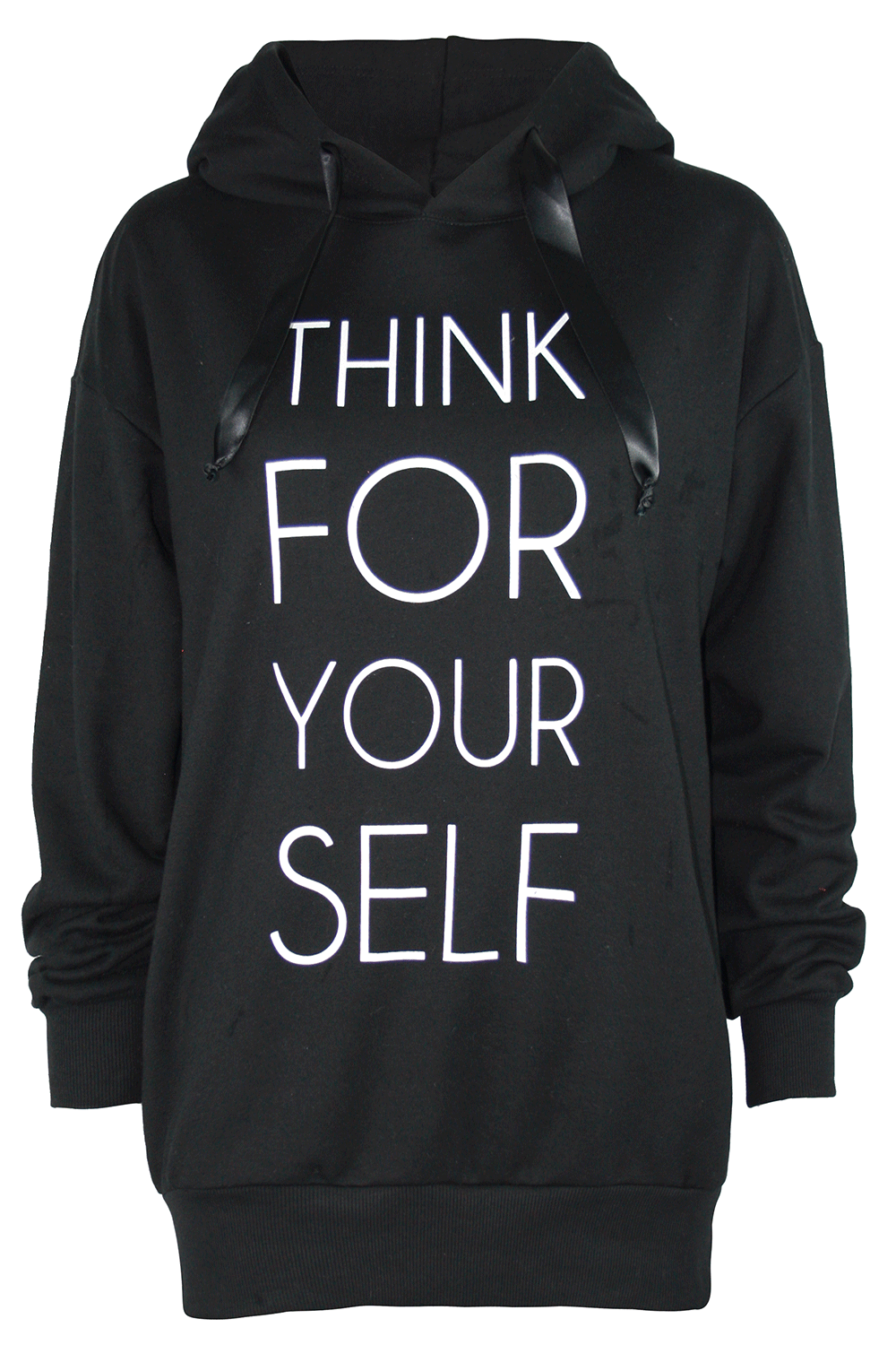 Mallia Slogan Print Satin Drawstring Hoodie - bejealous-com