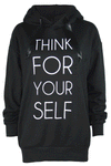 Mallia Slogan Print Satin Drawstring Hoodie - bejealous-com