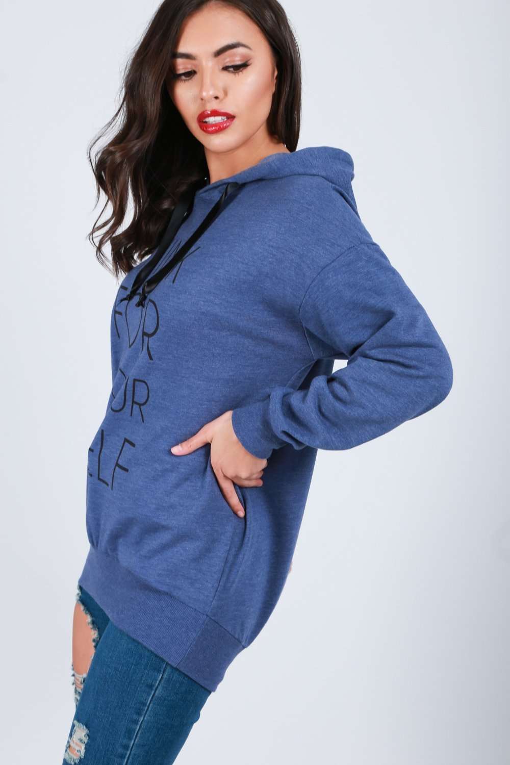 Mallia Slogan Print Satin Drawstring Hoodie - bejealous-com