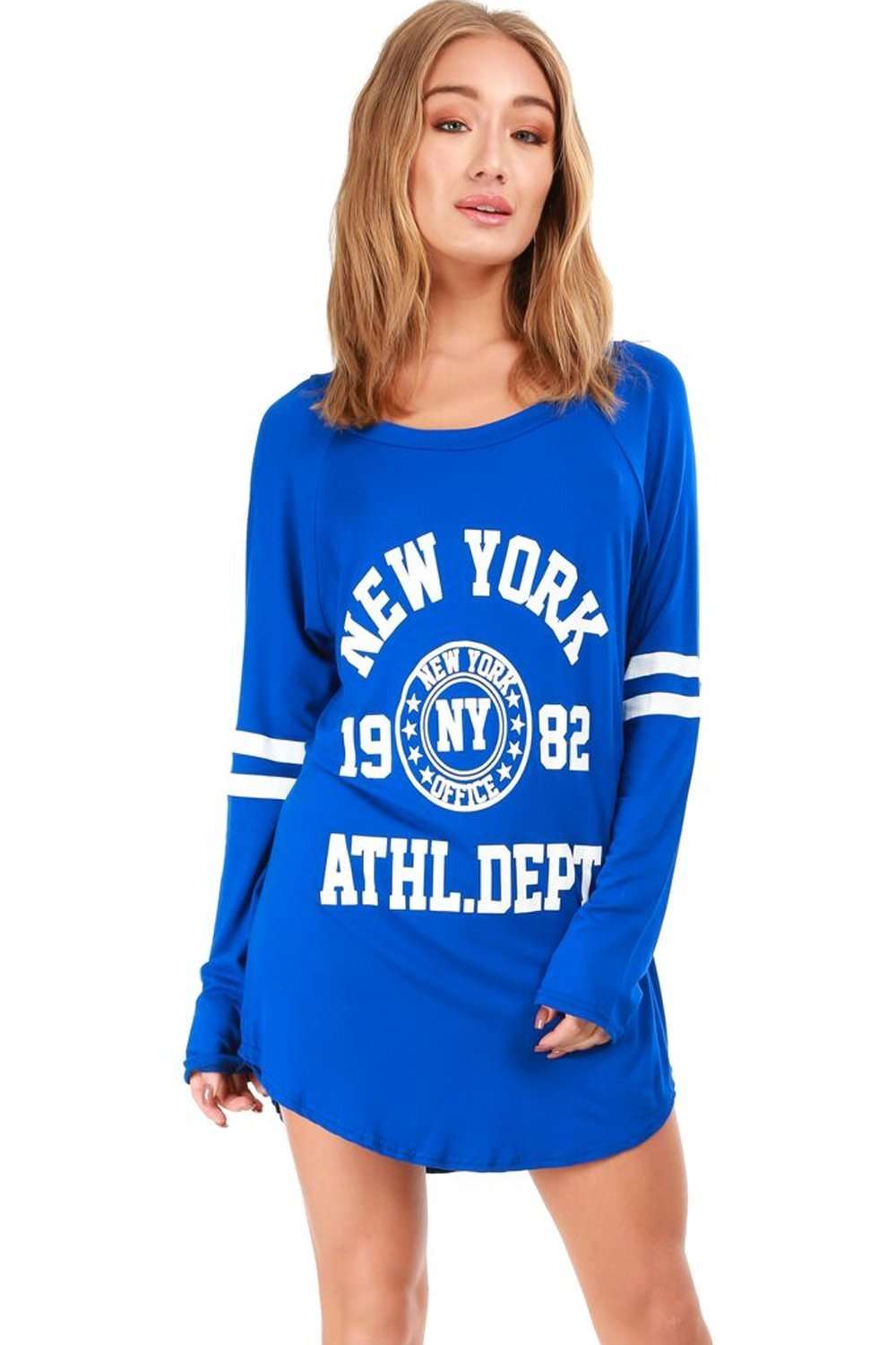Maria Long Sleeve New York Slogan Tshirt Dress - bejealous-com