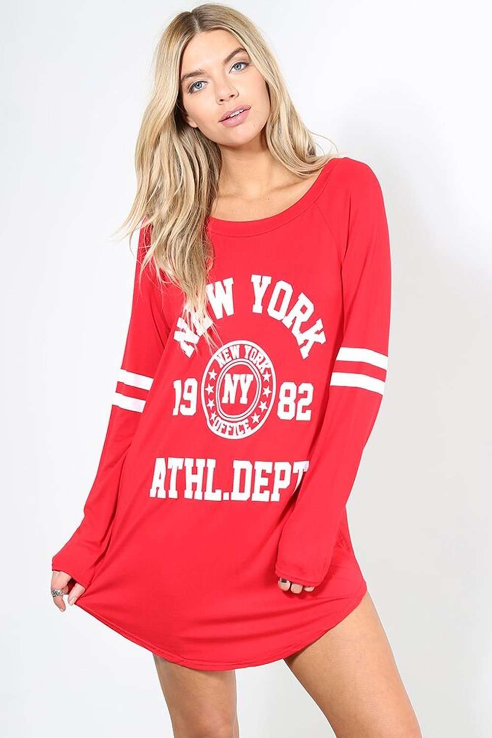 Maria Long Sleeve New York Slogan Tshirt Dress - bejealous-com