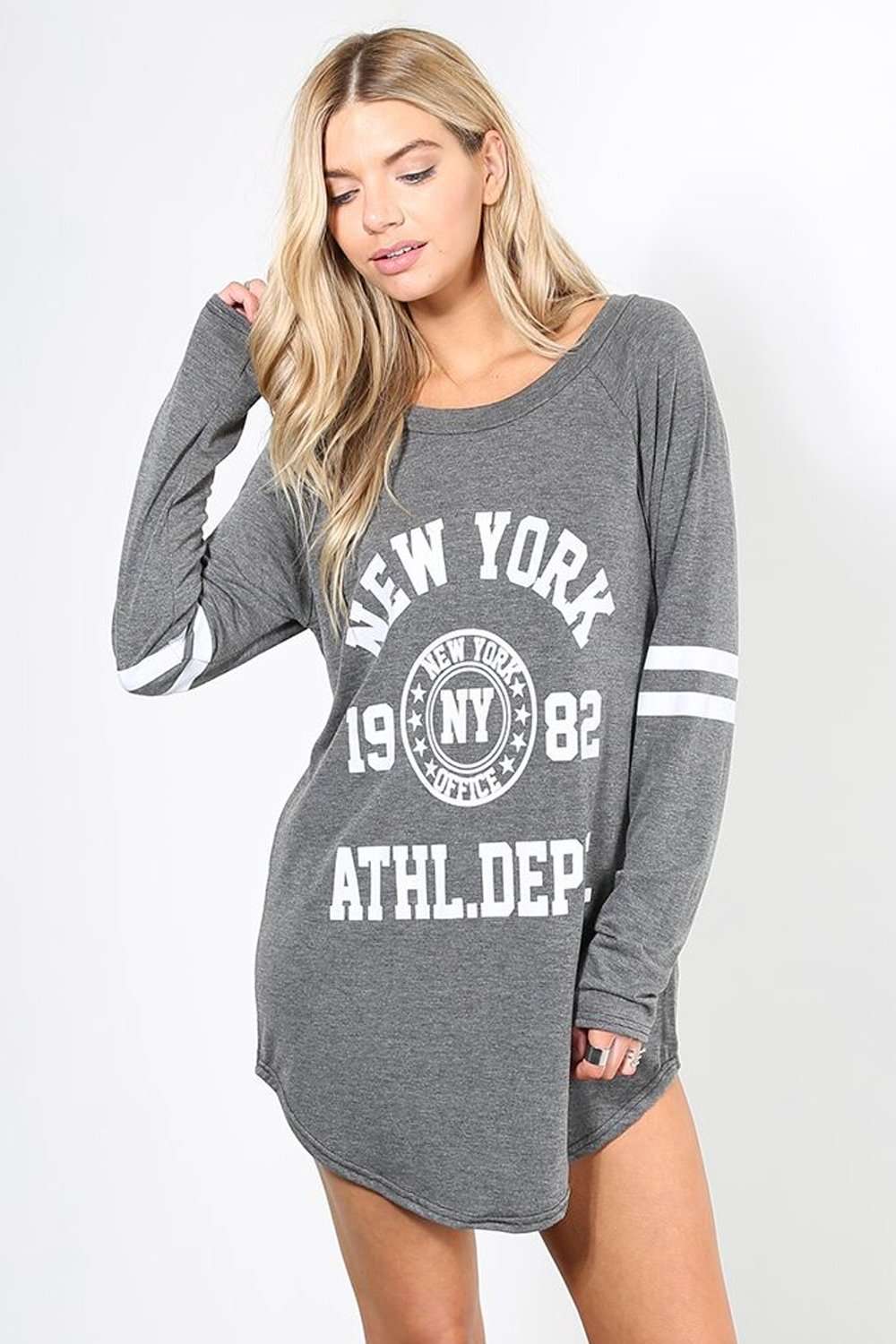 Maria Long Sleeve New York Slogan Tshirt Dress - bejealous-com
