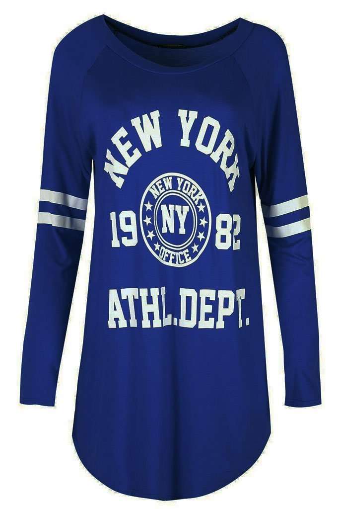 Maria Long Sleeve New York Slogan Tshirt Dress - bejealous-com