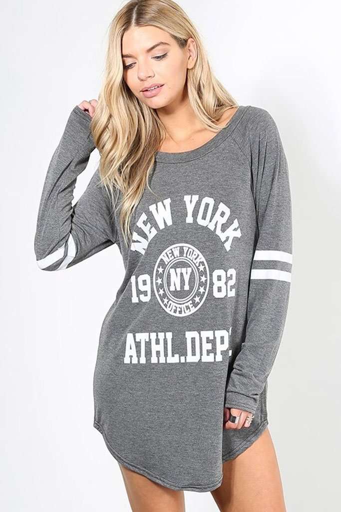 Maria Long Sleeve New York Slogan Tshirt Dress - bejealous-com