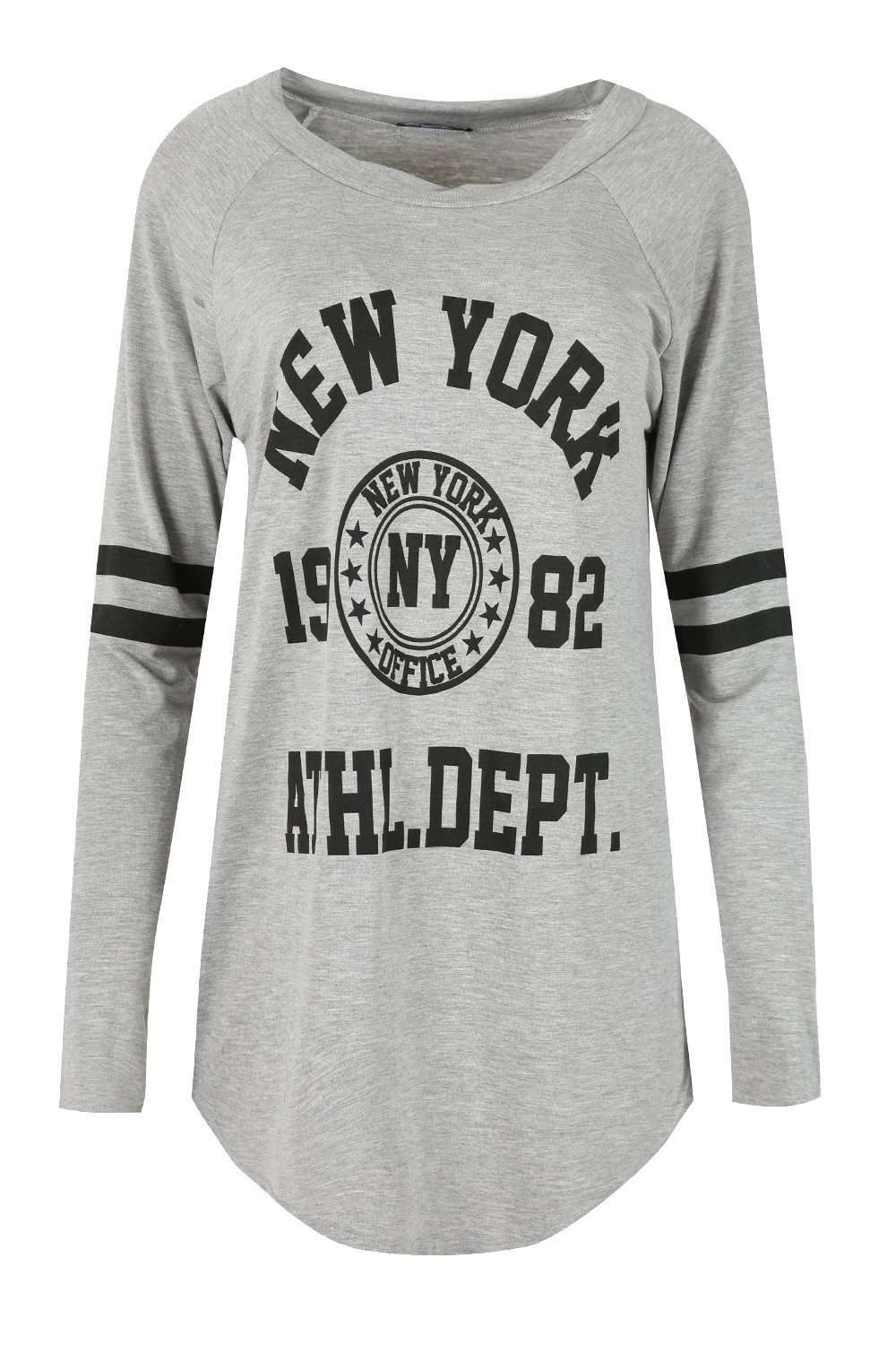 Maria Long Sleeve New York Slogan Tshirt Dress - bejealous-com