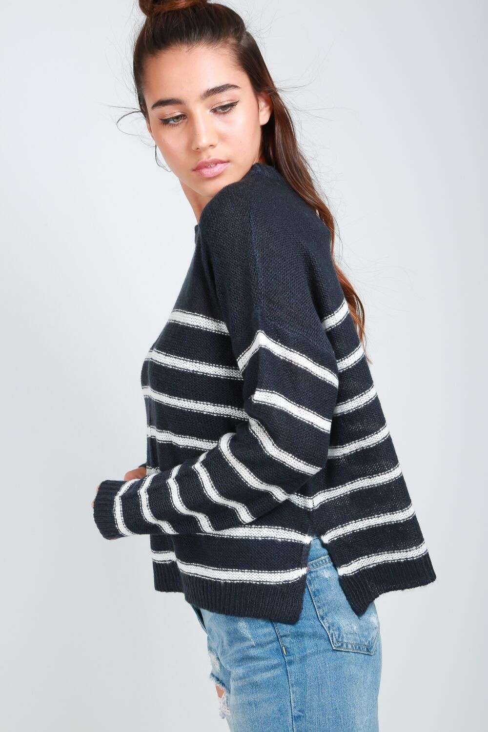 Maria Striped Long Sleeve Knitted Jumper - bejealous-com