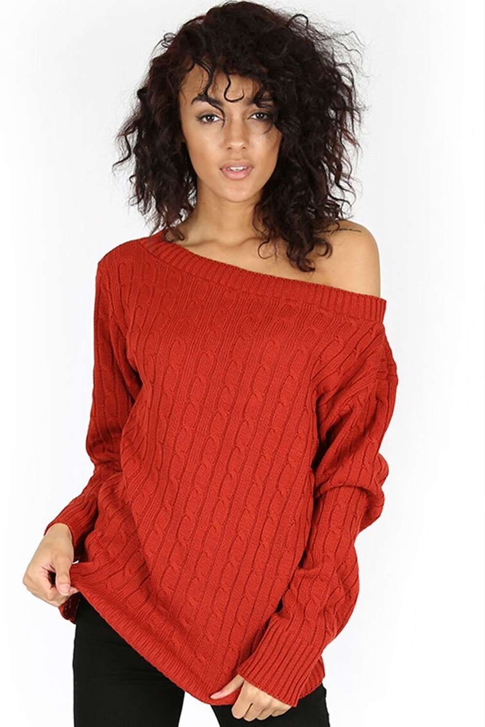 Mariya Off Shoulder Cable Knitted Jumper - bejealous-com