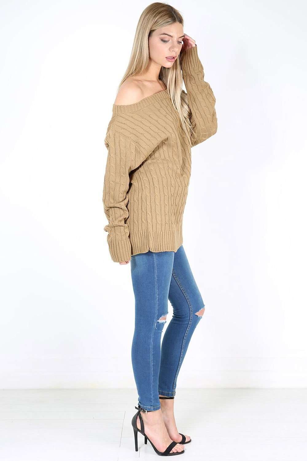 Mariya Off Shoulder Cable Knitted Jumper - bejealous-com