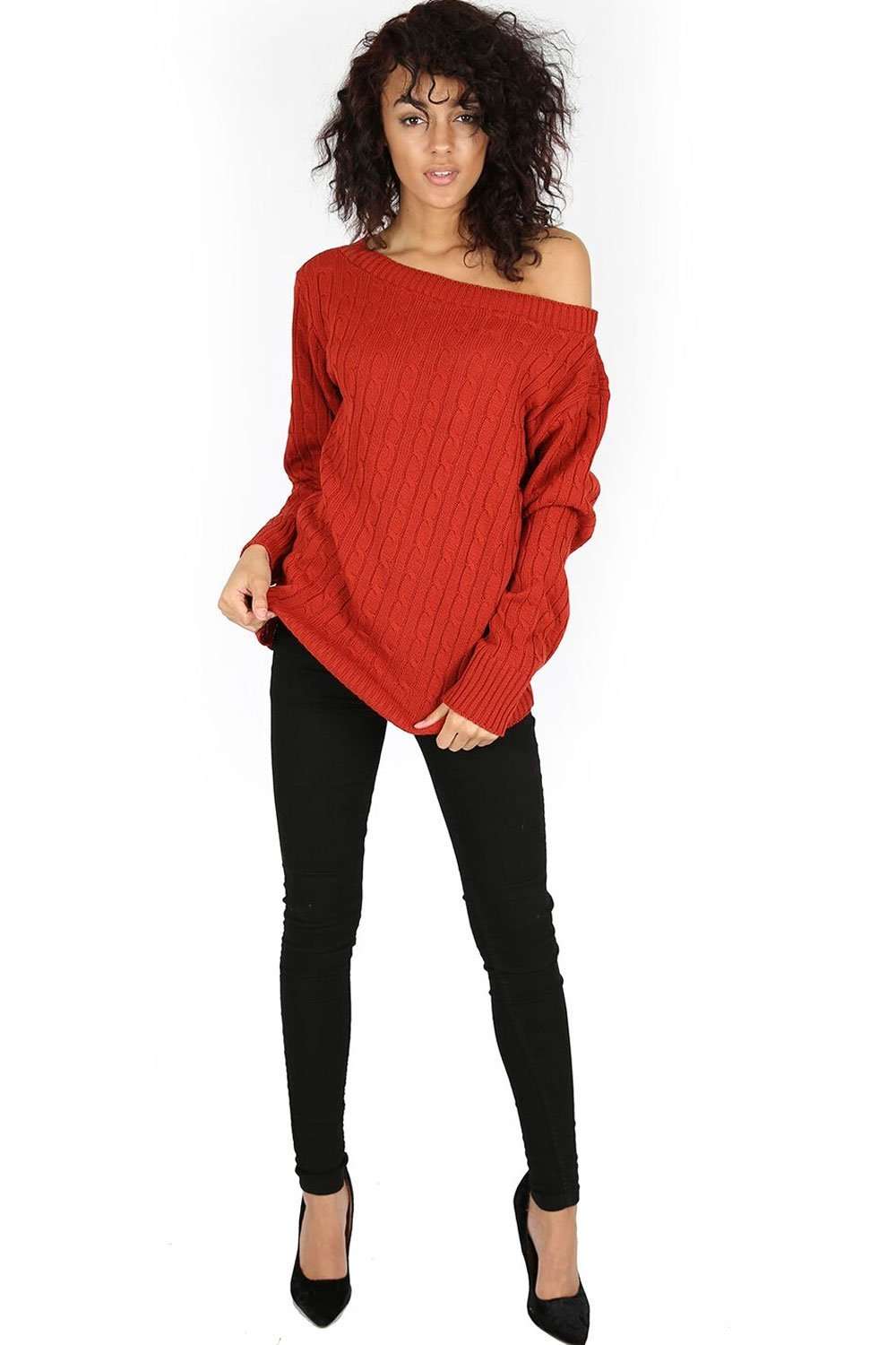 Mariya Off Shoulder Cable Knitted Jumper - bejealous-com
