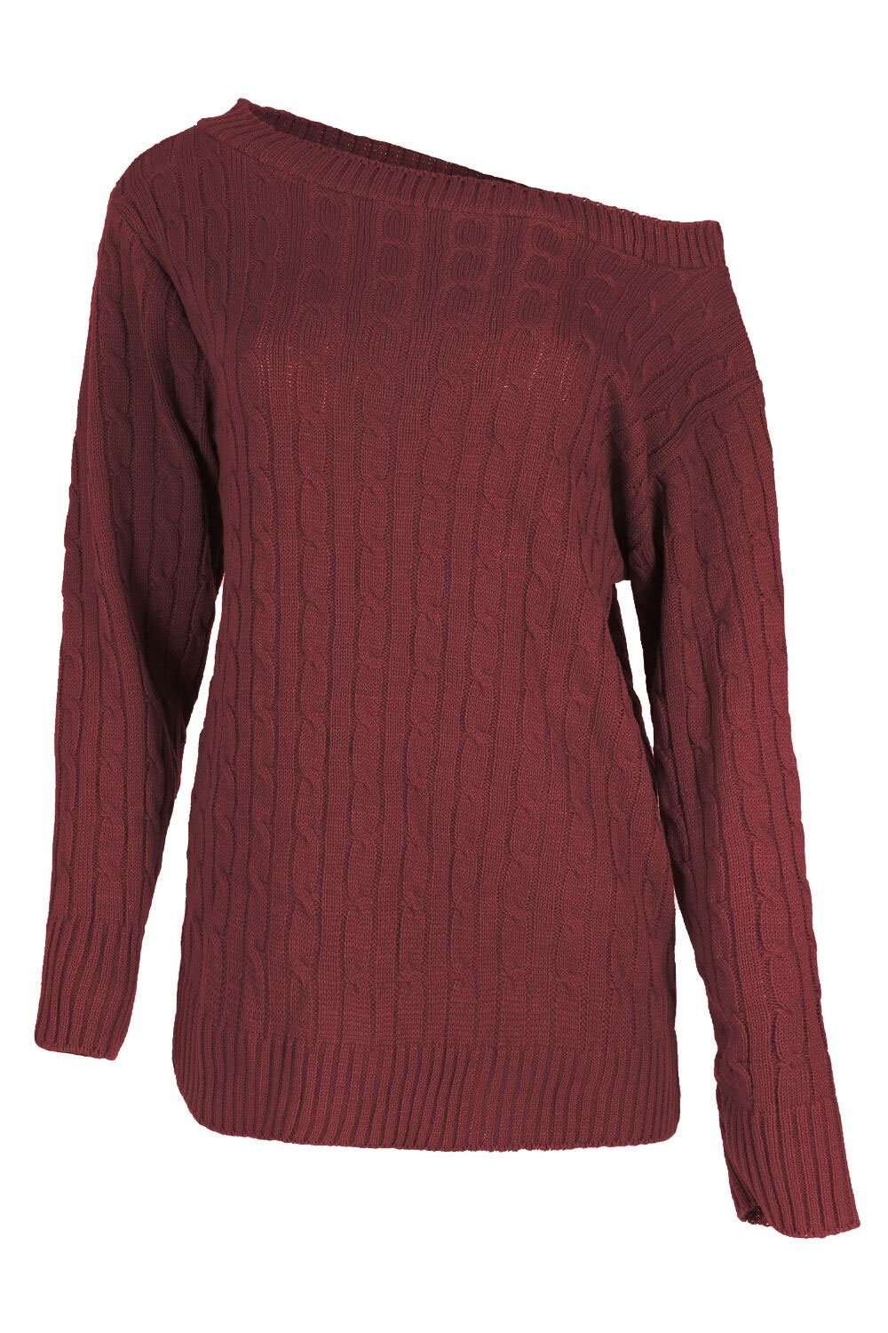 Mariya Off Shoulder Cable Knitted Jumper - bejealous-com