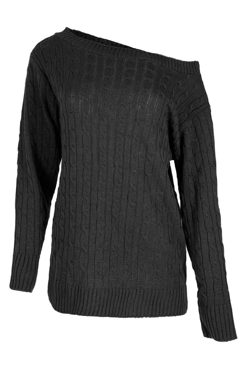 Mariya Off Shoulder Cable Knitted Jumper - bejealous-com