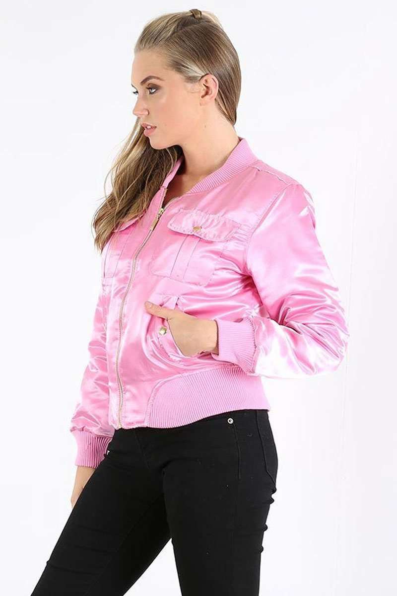 Marlene Pink Satin Bomber Jacket - bejealous-com