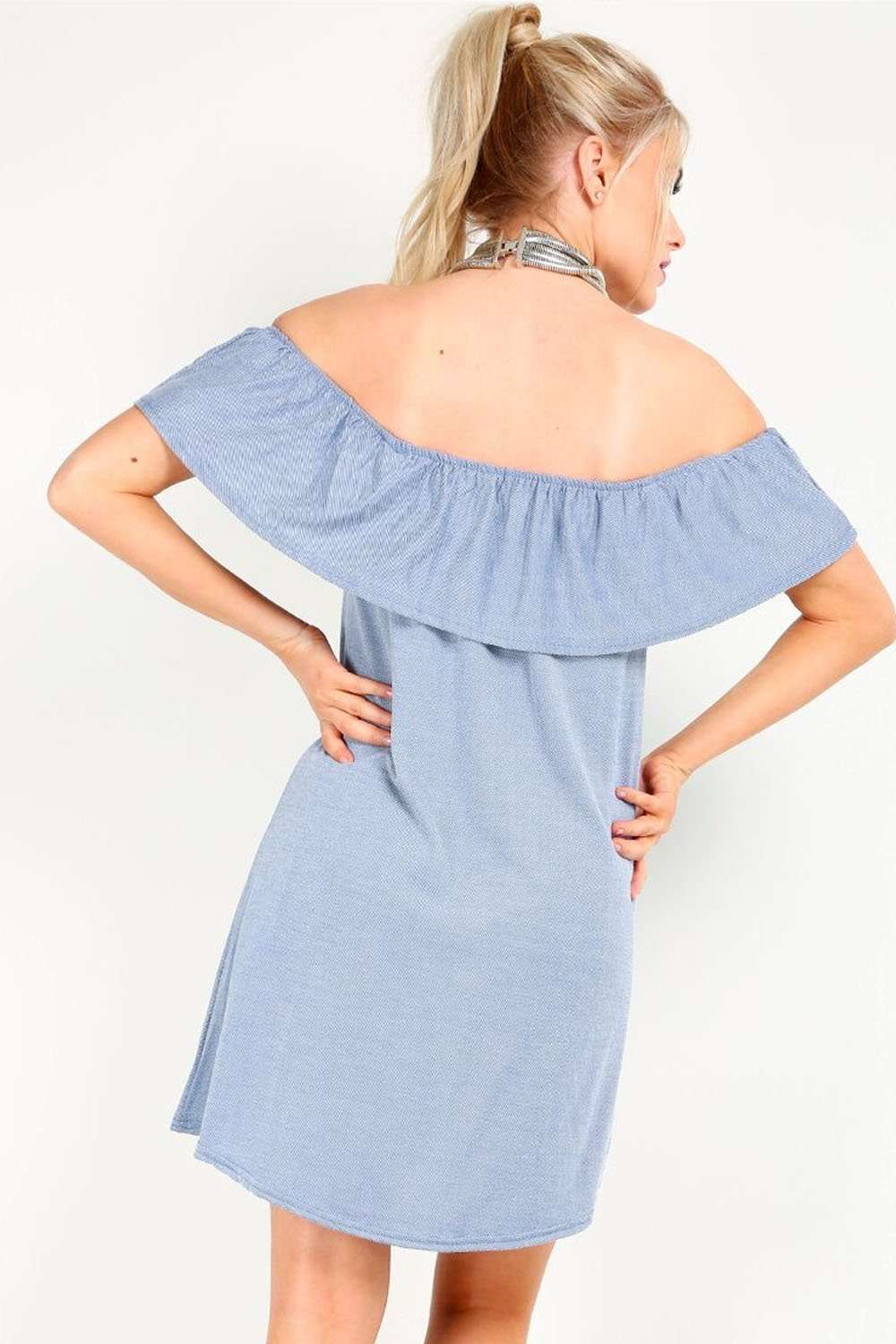Marlia Cold Shoulder Frill Denim Mini Dress - bejealous-com