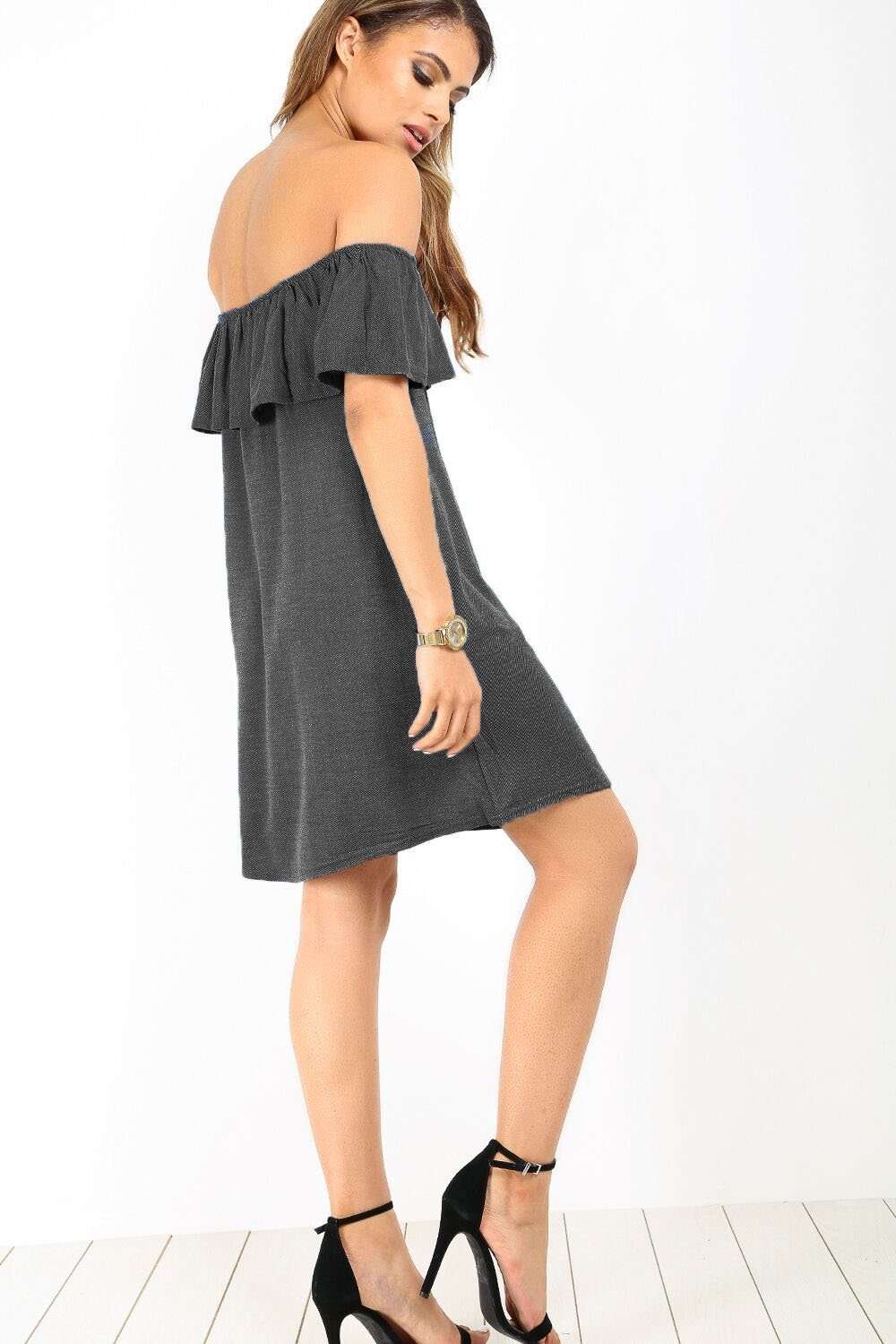 Marlia Cold Shoulder Frill Denim Mini Dress - bejealous-com