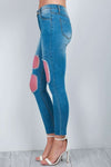 Marnie Pink Mesh Ripped Knee Jeans - bejealous-com