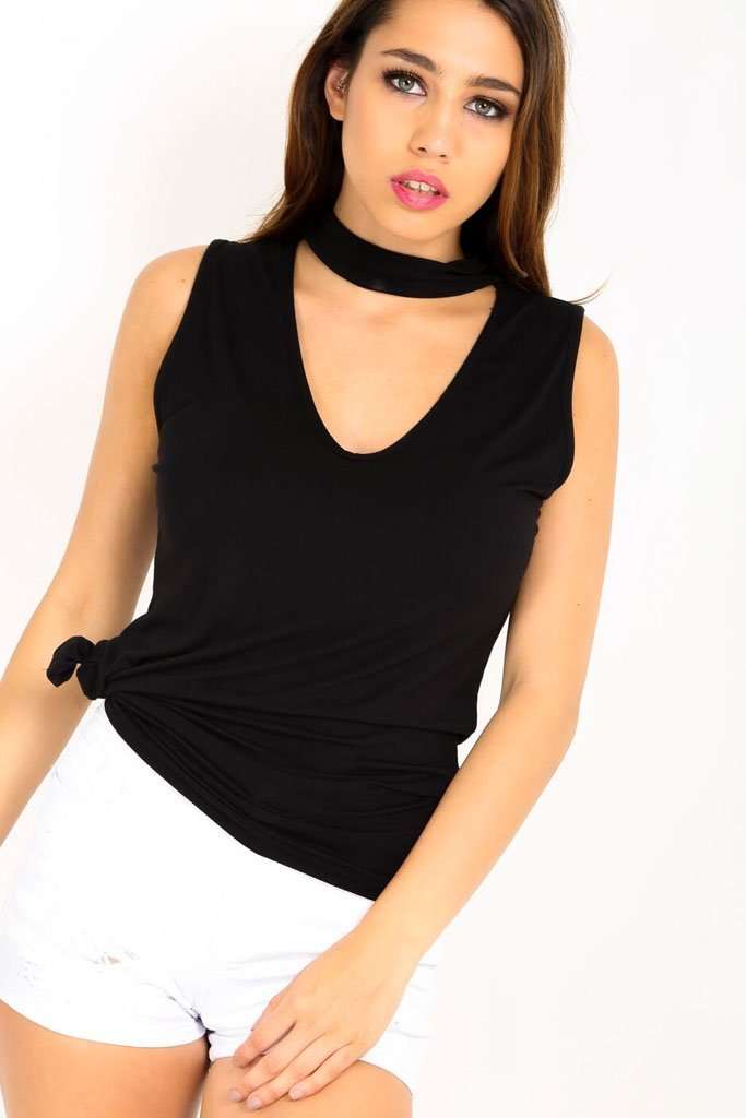 Marsie Sleeveless Choker Neck Vest Top - bejealous-com