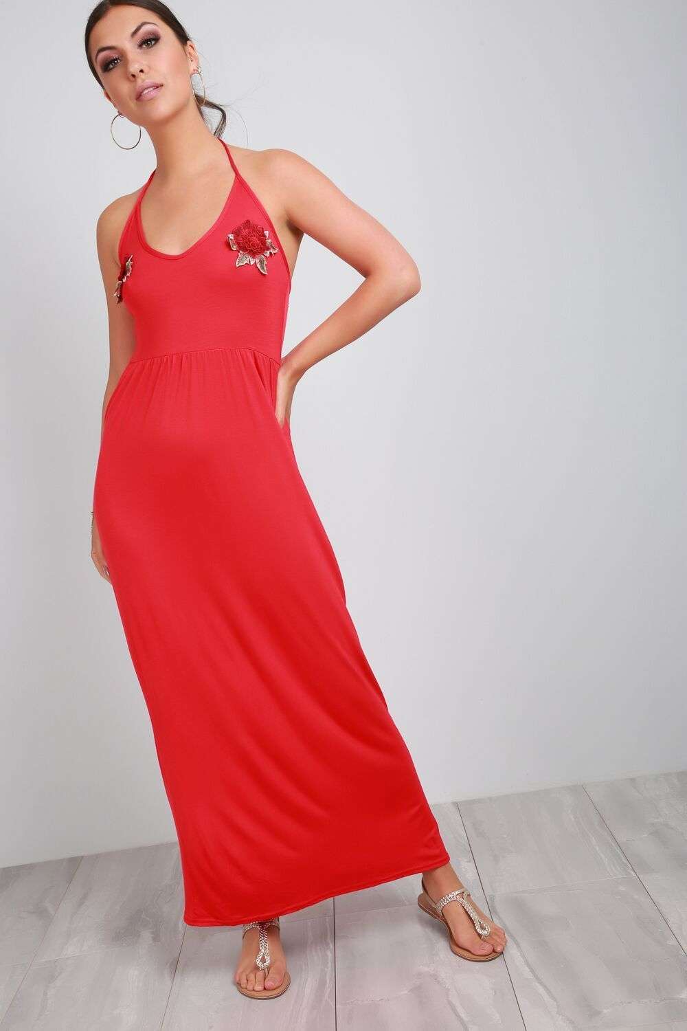 Martha Halter Neck Floral Embroidered Maxi Dress - bejealous-com