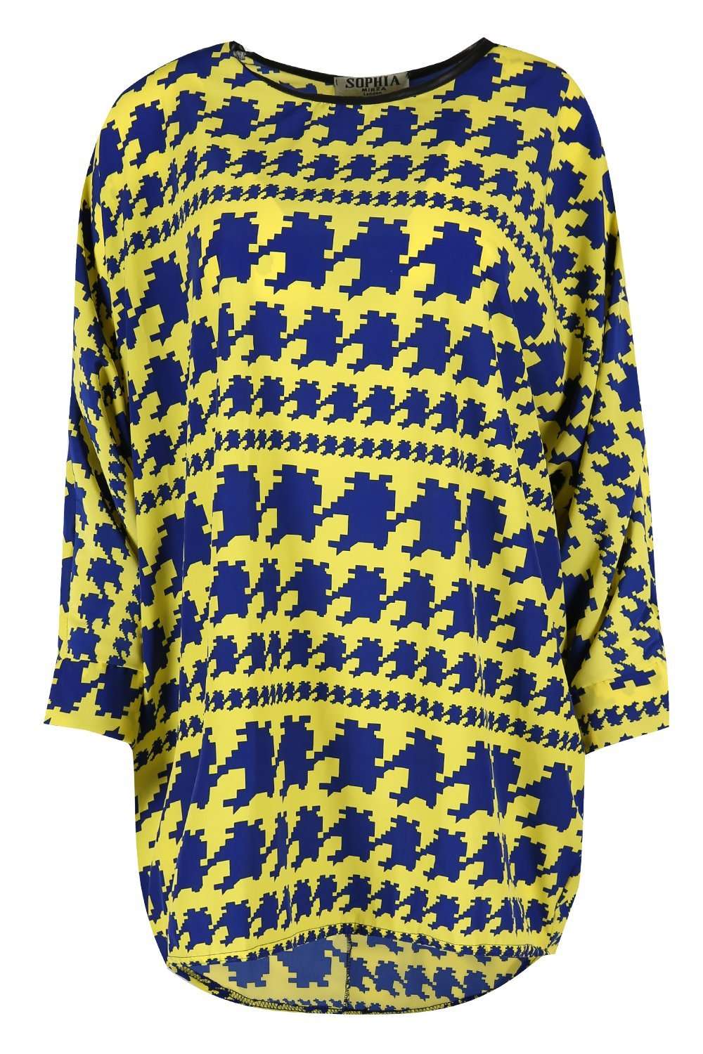 Masie Dog Tooth Chiffon Dipped Hem Top - bejealous-com
