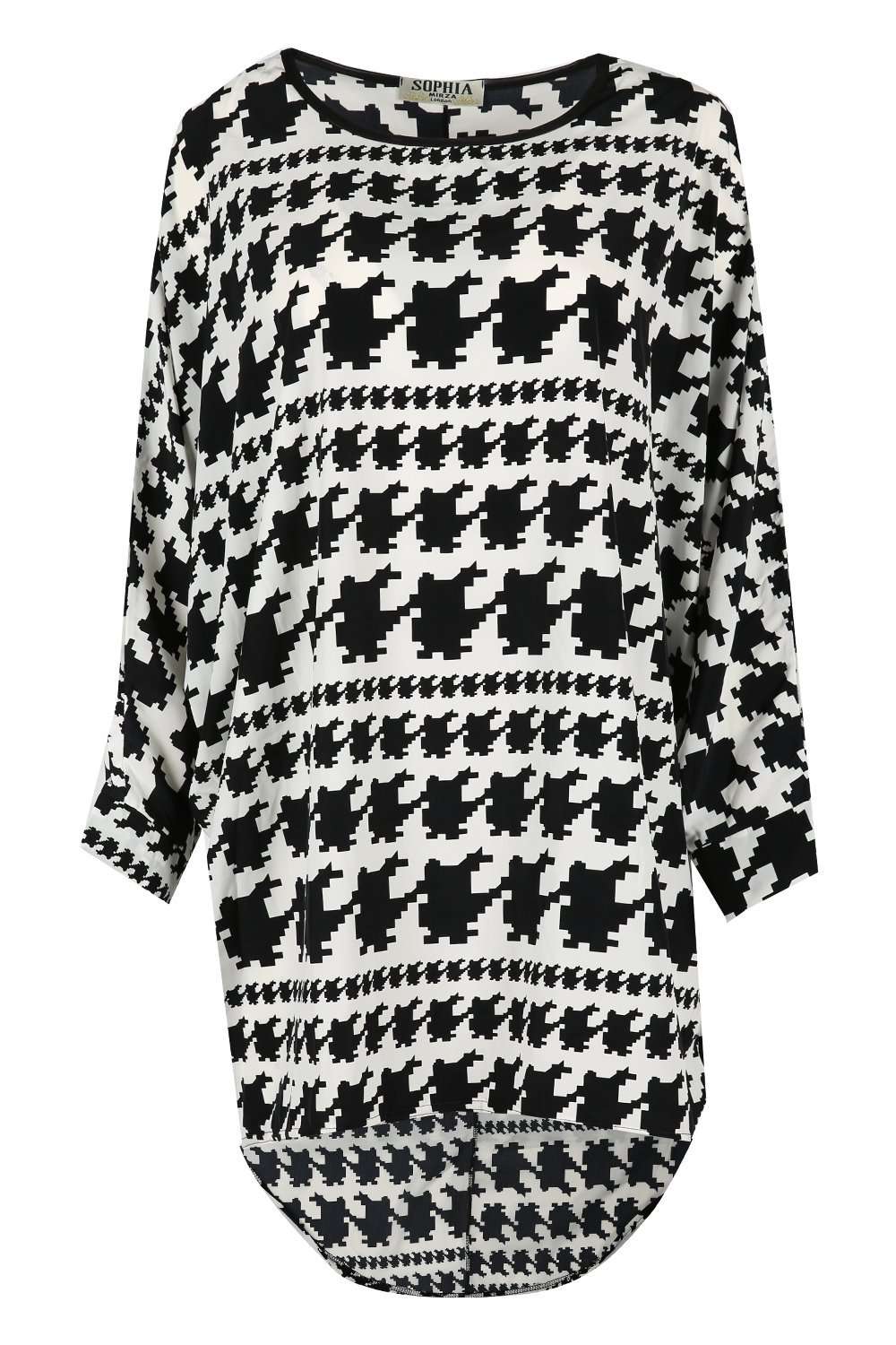 Masie Dog Tooth Chiffon Dipped Hem Top - bejealous-com