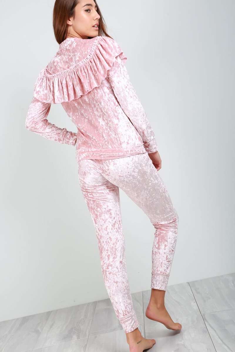 Maya Frilly Faux Velvet Lounge Wear Tracksuit - bejealous-com