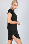 Black Turn Up Sleeve Curved Hem Tshirt Dress - bejealous-com