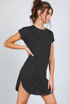 Black Turn Up Sleeve Curved Hem Tshirt Dress - bejealous-com