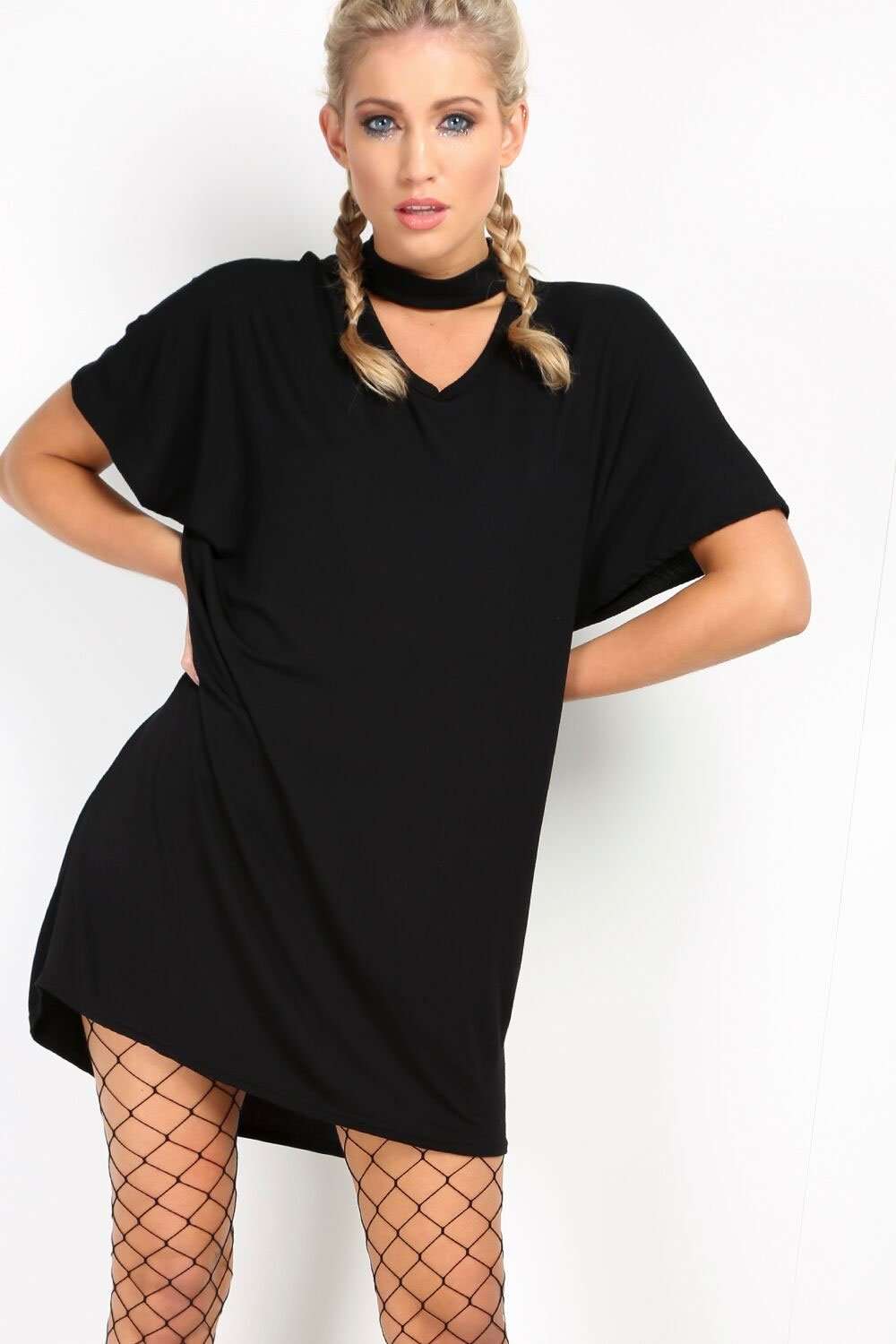 Meela Choker Neck Oversized Tshirt Dress - bejealous-com