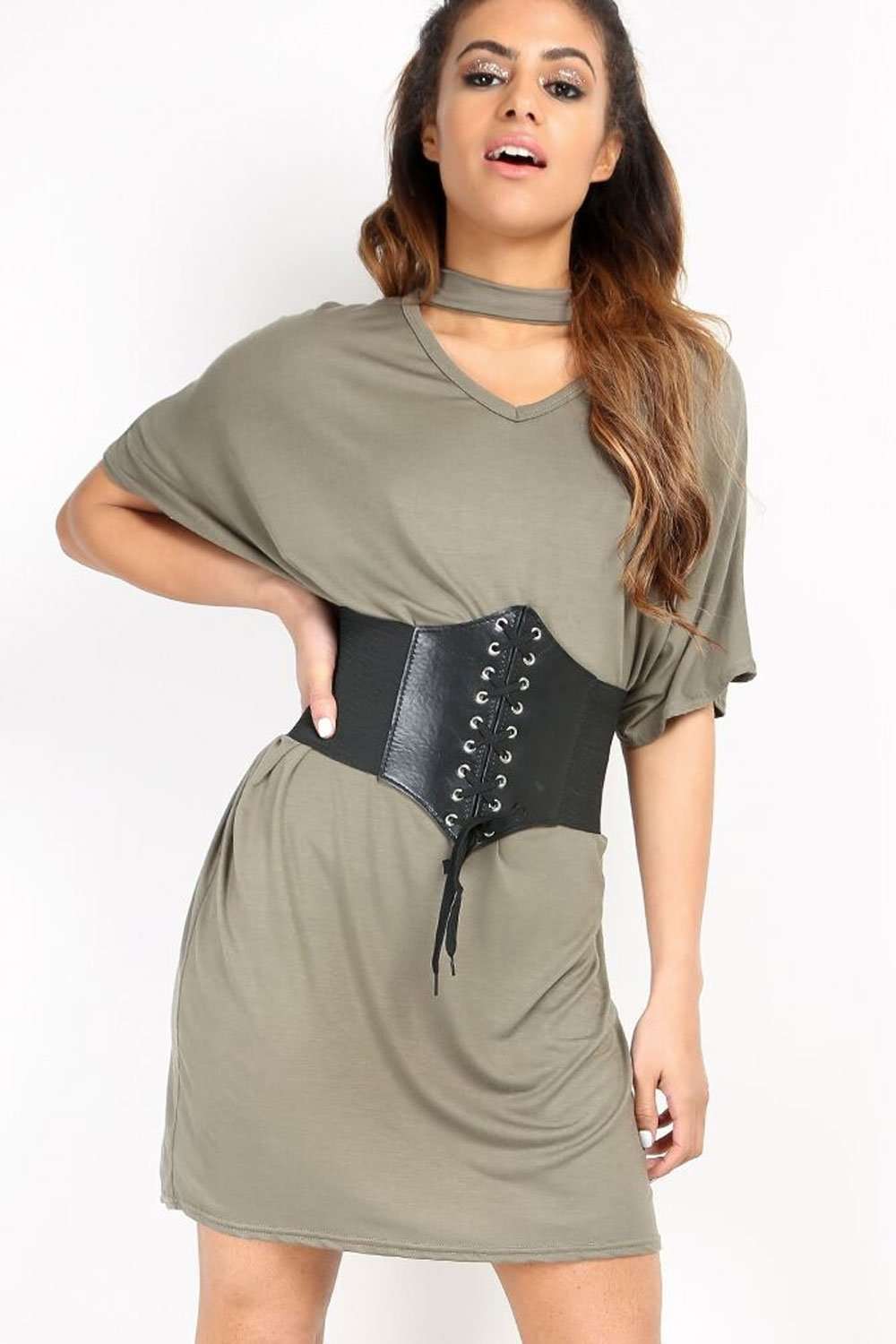 Meela Choker Neck Oversized Tshirt Dress - bejealous-com