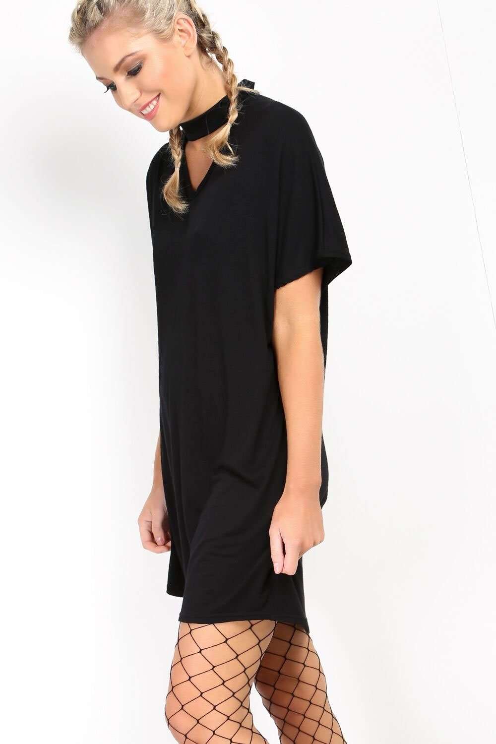 Meela Choker Neck Oversized Tshirt Dress - bejealous-com