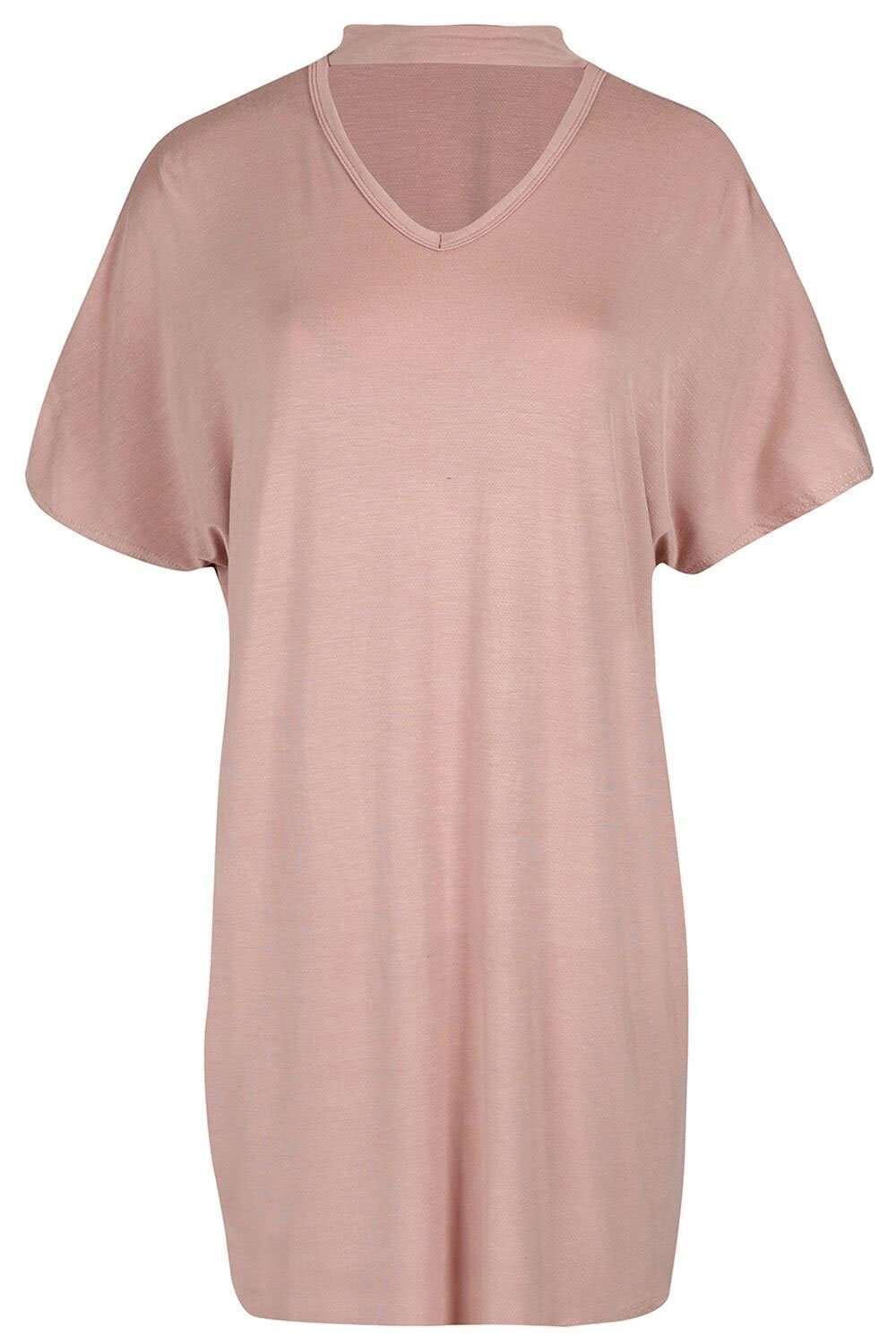 Meela Choker Neck Oversized Tshirt Dress - bejealous-com