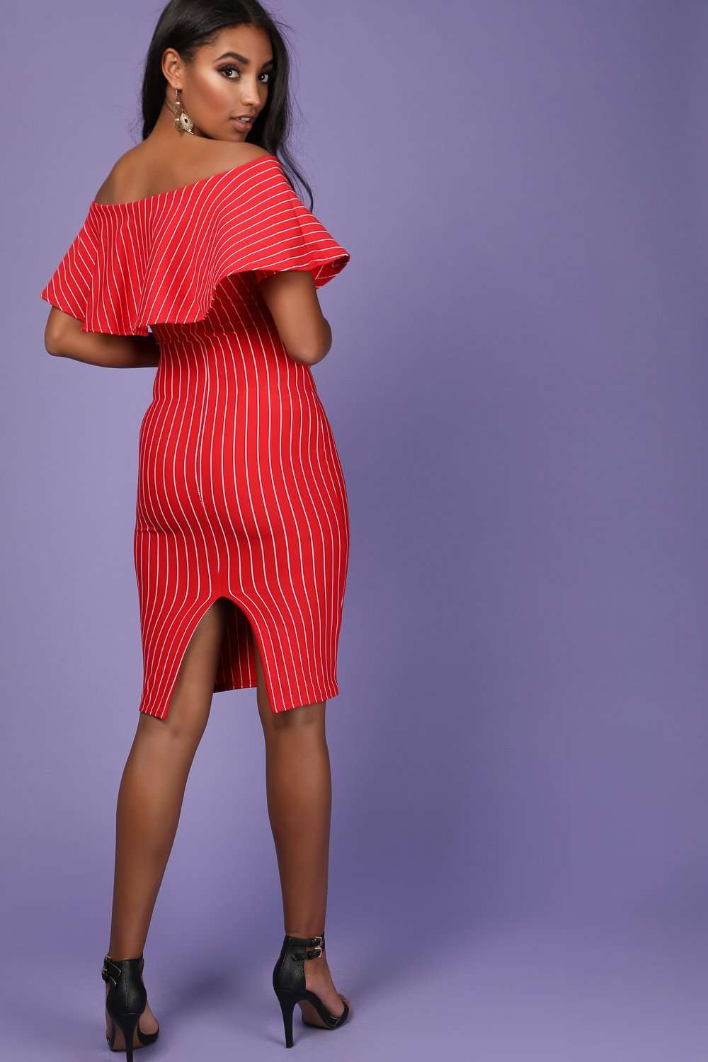 Meela Pin Stripe Off The Shoulder Bodycon Dress - bejealous-com