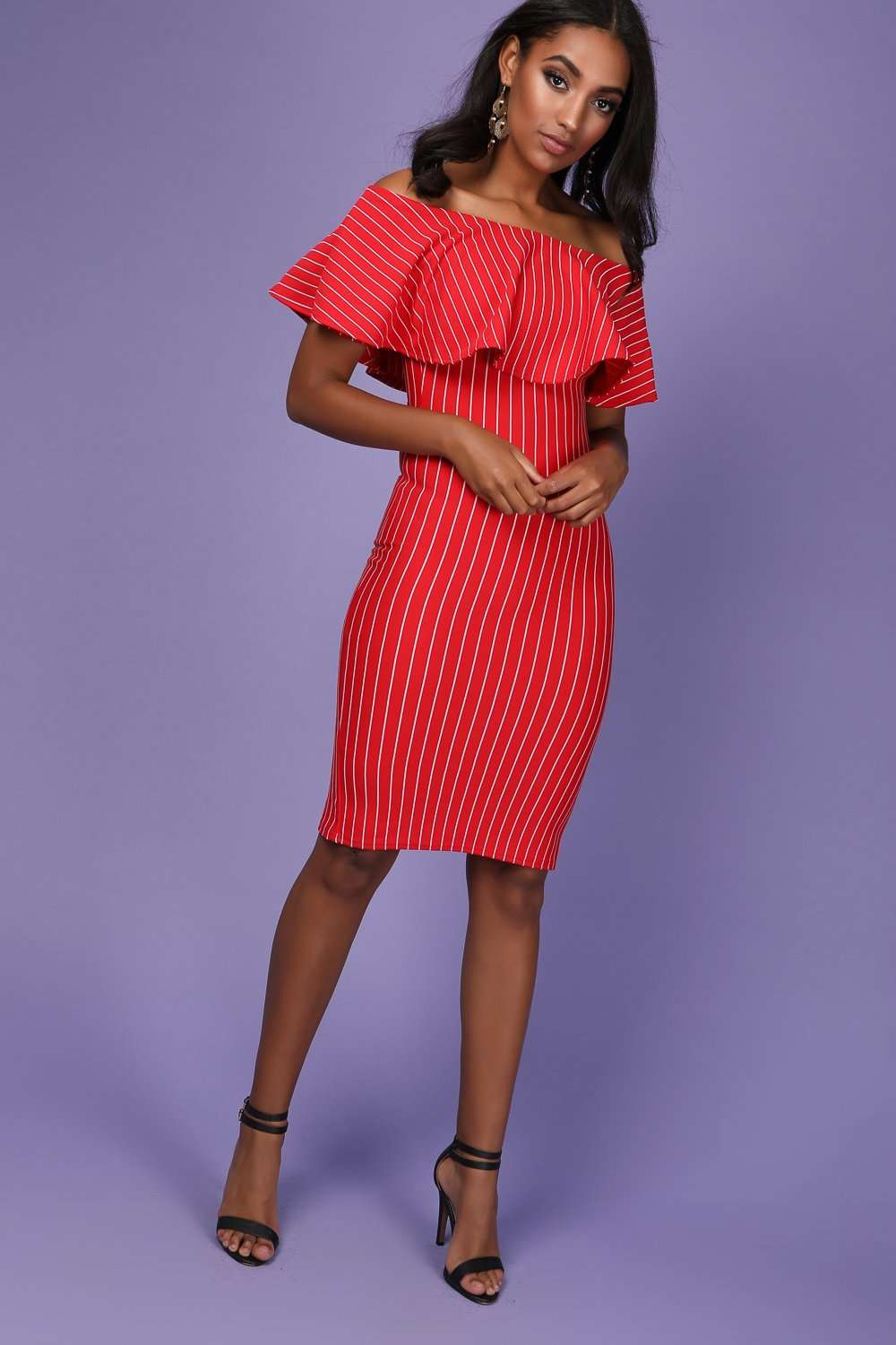 Meela Pin Stripe Off The Shoulder Bodycon Dress - bejealous-com