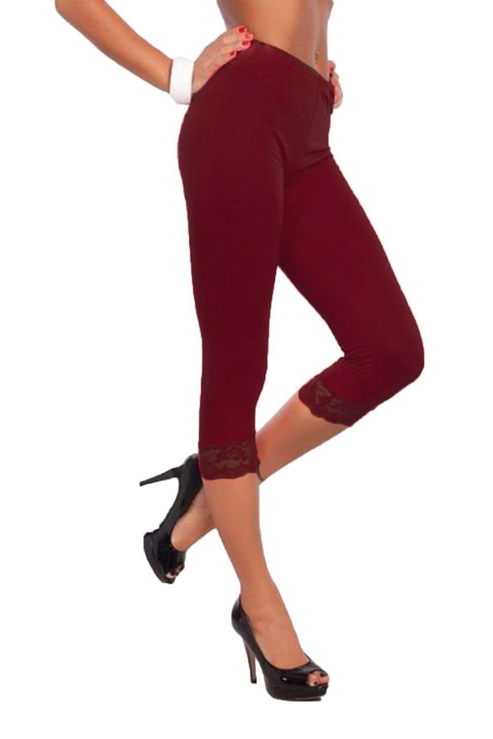 Mia Cropped Lace Trim Jersey Leggings - bejealous-com