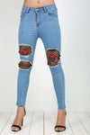 Mia Mesh Floral Ripped Skinny Jeans - bejealous-com