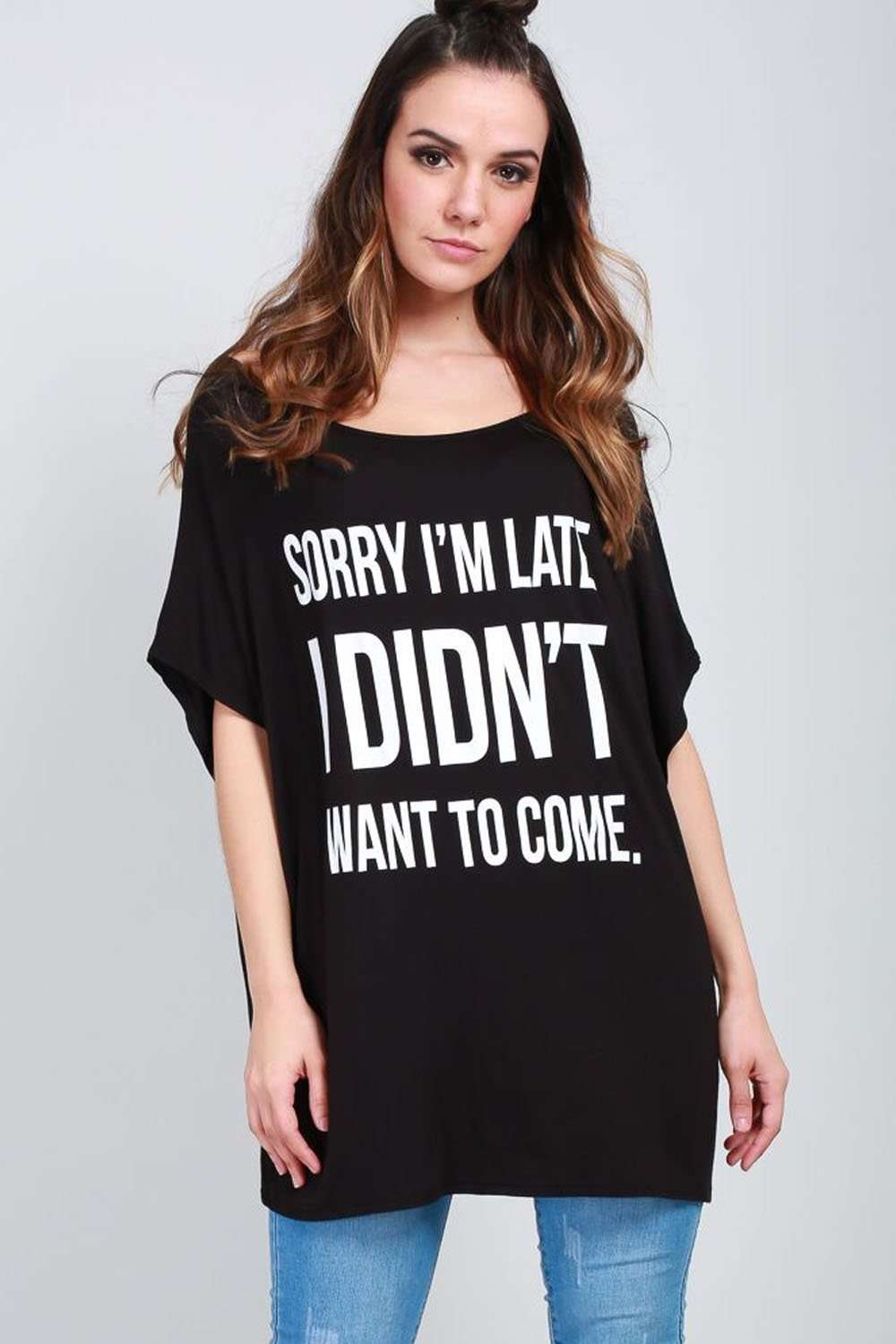 MIa Off Shoulder Slogan Print Oversize Tshirt - bejealous-com