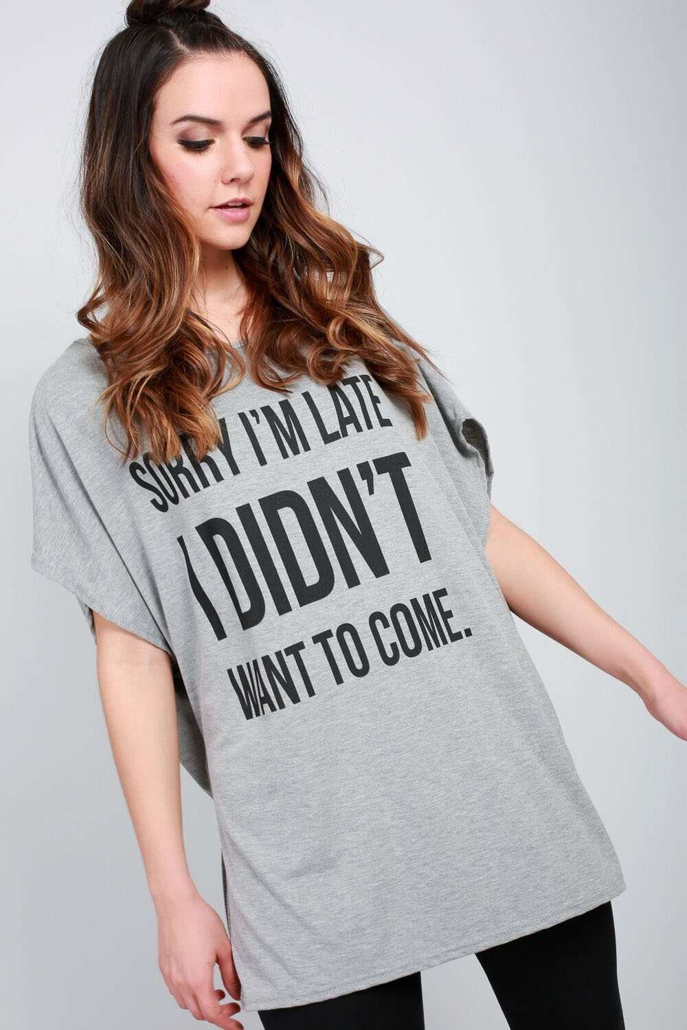 MIa Off Shoulder Slogan Print Oversize Tshirt - bejealous-com