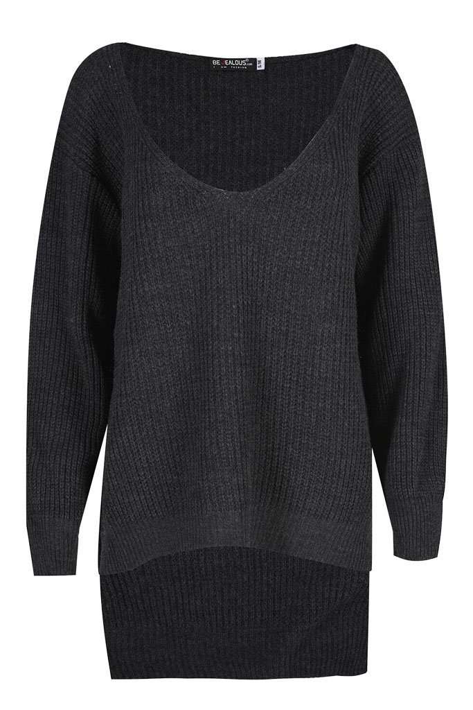 Miah Vneck Off Shoulder Knitted Jumper - bejealous-com