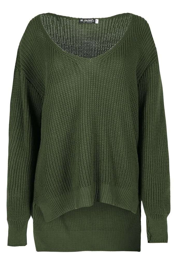 Miah Vneck Off Shoulder Knitted Jumper - bejealous-com