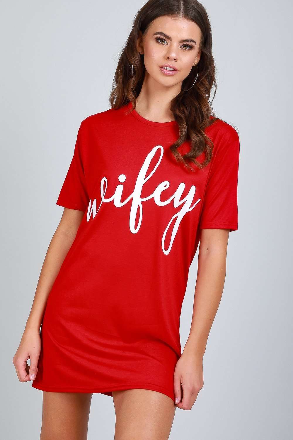 Loose Fit Wifey Slogan Print Night Dress - bejealous-com
